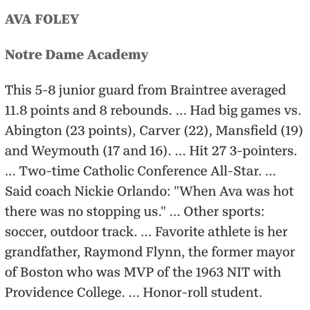 NDAgirlshoops's tweet photo. Congrats to 2022 Captain @__avafoley for being named a Patriot Ledger All-Scholastic 🙌@ndaathletics @sports_ledger https://t.co/rPBQXNw8rn
