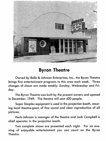 ByronLibrary's tweet photo. #ThrowbackThursday: This picture of the Byron Theatre (now the Byron Museum of History) is courtesy of the Byron Business Review 1952 found under our local history tab on our website. #ByronIL https://t.co/oclI4OCVn1 https://t.co/RdmTEEvSMM