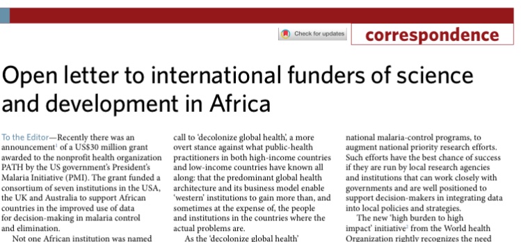 Ngozi (@udnore) on Twitter photo ‼️Out today in <a href="/NatureMedicine/">Nature Medicine</a>
In our open letter to international funders of science & development in Africa, we call on funders to invest in #African institutions, empower #local capacity & enable equitable partnerships
Authors: <a href="/IfyAniebo/">Dr. Ify Aniebo Rhodes-Vivour</a> <a href="/allyeko/">Emelda Okiro</a> <a href="/CKyobutungi/">Dr. Catherine Kyobutungi Muzukulu wa Bityo</a> <a href="/Fredros_Inc/">Fredros Okumu</a> ‼️Out today in <a href="/NatureMedicine/">Nature Medicine</a>
In our open letter to international funders of science & development in Africa, we call on funders to invest in #African institutions, empower #local capacity & enable equitable partnerships
Authors: <a href="/IfyAniebo/">Dr. Ify Aniebo Rhodes-Vivour</a> <a href="/allyeko/">Emelda Okiro</a> <a href="/CKyobutungi/">Dr. Catherine Kyobutungi Muzukulu wa Bityo</a> <a href="/Fredros_Inc/">Fredros Okumu</a>