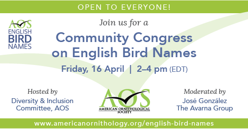 AmOrnith's tweet photo. Our #CommunityCongress on eponymous #EnglishBirdNames is ONE DAY away! All are welcome! Register here https://t.co/meC84ugPIE to join our panelists in this discussion. For more event information: https://t.co/NkAmMFHerC
See you there! #birding #ornithology https://t.co/p41pWKdDYX