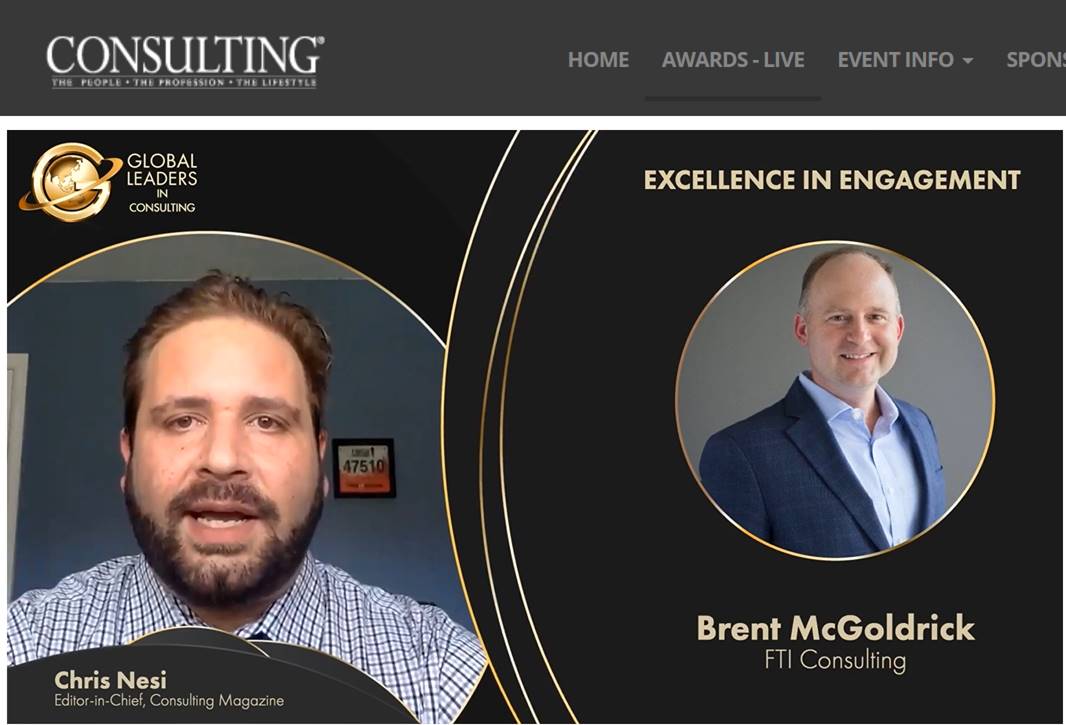 FTI_SC's tweet photo. We're so pleased to announce that our own 
@brentmcgoldrick was named to @consulting_mag's Global Leaders in Consulting for Excellence in Engagement category! @FTIConsulting #globalleaders #teamfti https://t.co/cTfJ9C7abt