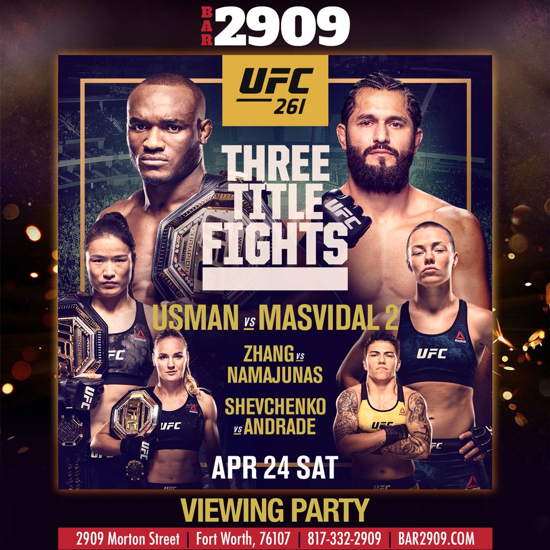 On April 24th, an arena full of fans will be in attendance at UFC 261.  We are in for a real treat, with three title fights on the card. Catch all the action live here with us and pay no cover charge!  BAR 2909 W7th Ft Worth TX  #ufc261 #fortworth #nocover #bar2909 #ftw