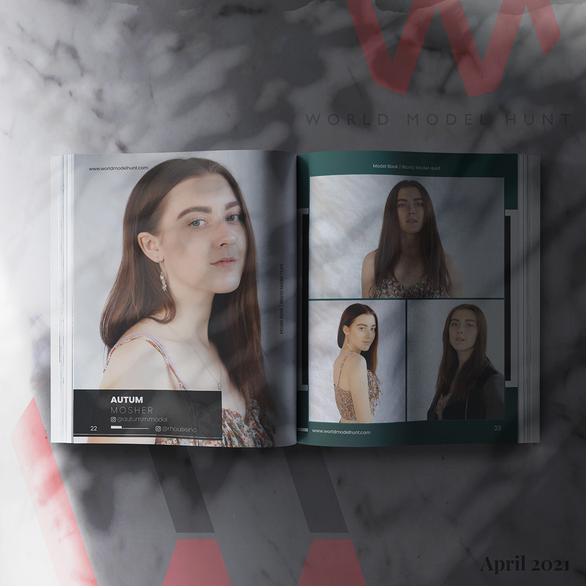 WorldModelHunt's tweet photo. Find Autum Mosher on pages 22 and 23 in the latest issue of World Model Hunt magazine.
https://t.co/aAorEuVaJd
#wmhmagazine #monthlyissue #aprilissue
#magazinecover https://t.co/7F9wa8UZ8P