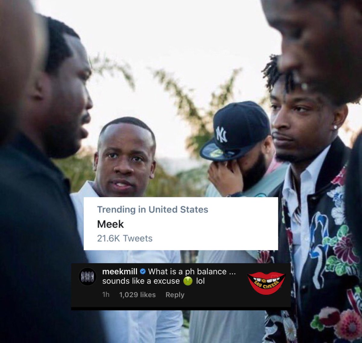 SaycheeseDGTL's tweet photo. Meek Mill is trending because women are mad he doesn’t know what a PH balance is..💀💀 https://t.co/x4CfGKNfz0