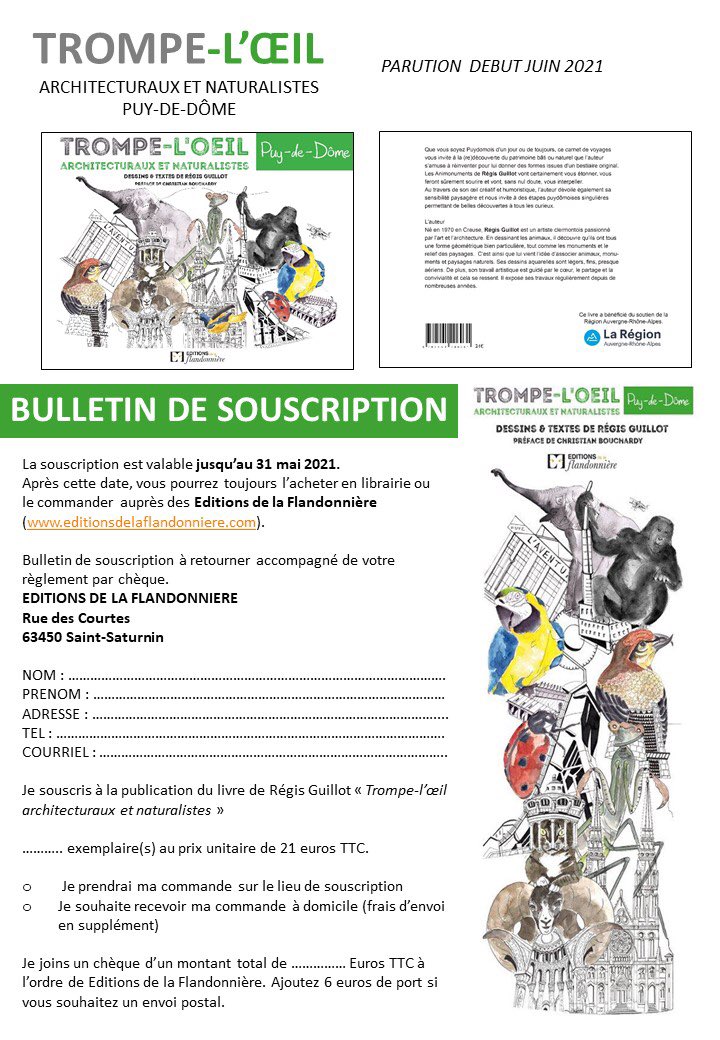 Et voilà notre prochain ouvrage ! Les « Trompe l’œil architecturaux et naturalistes-#PuydeDome» de <a href="/regis_guillot/">Guillot Régis</a> vont vous enchanter ! Parution prévue mi-juin. D’ici là vous pouvez le réserver à prix réduit avec le Bon de souscription 😊 #livre #art #dessin <a href="/Departement63/">Puy-de-Dôme, mon Département</a>
