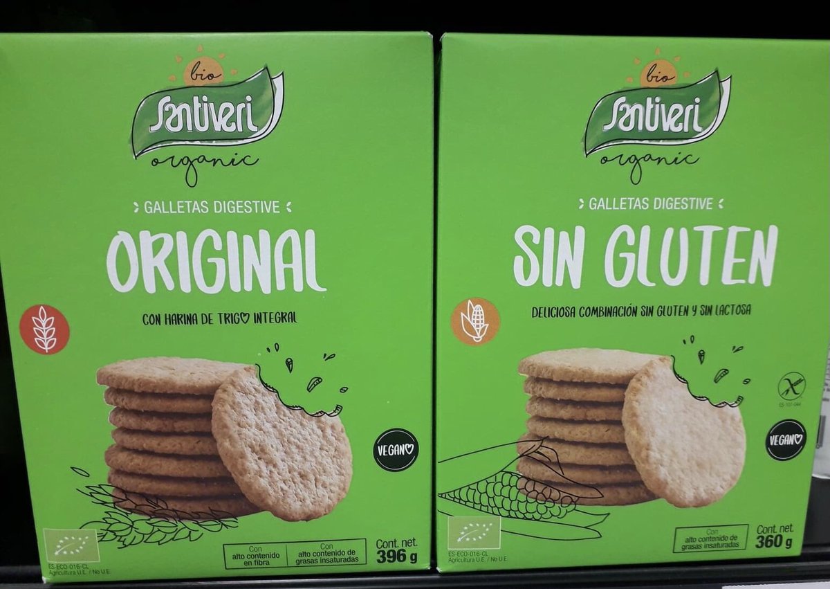 @_Santiveri_ a modo de sugerencia dando las gracias por tener opción de Galletas #singluten Los dos paquetes son prácticamente iguales, excepto por las letras, creo que podría inducir a confusión, convendría diferenciar en color de fondo o la foto, saludos