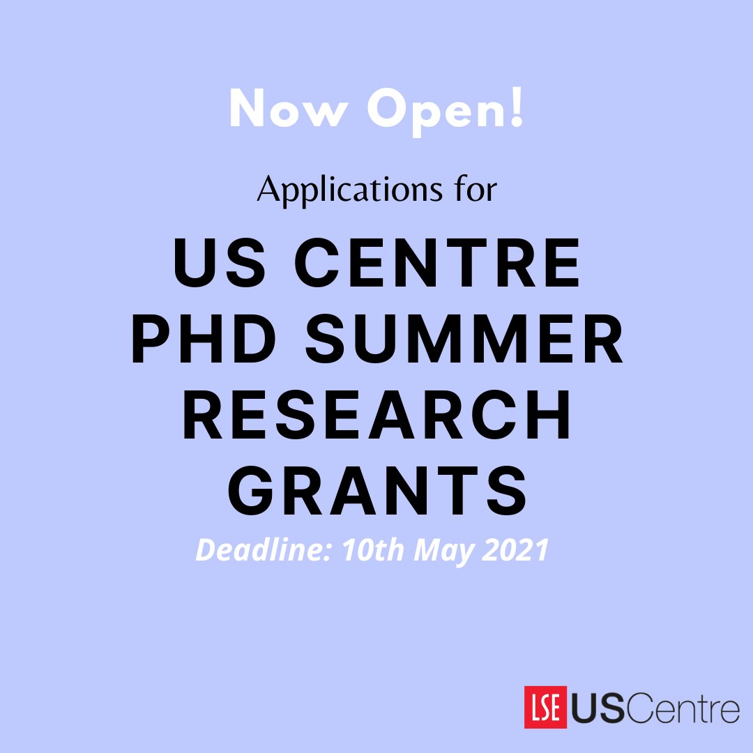 LSE_US's tweet photo. Apply for our PhD Summer Research Grants before the 10th of May! There are 5 grants available for PhD Candidates at LSE who are conducting US-related research! 

To apply and to find out what previous recipients have used their grants for:  https://t.co/qr15bsZWRk https://t.co/xSK9oyaE3C