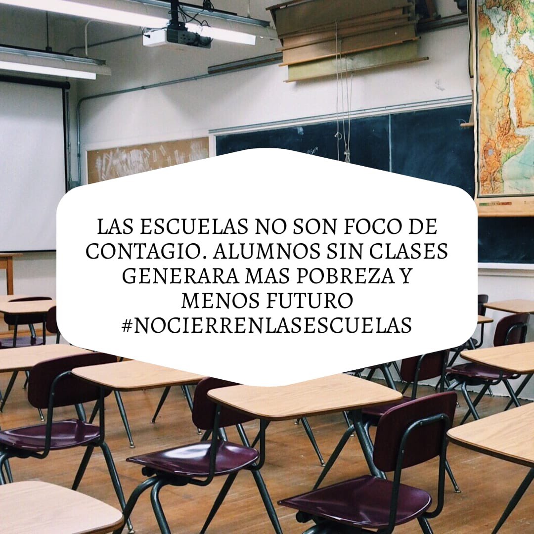 Las escuelas no son un foco significativo de contagio. Alumnos sin clases generará más pobreza y menos futuro
#nocierrenlasescuelas