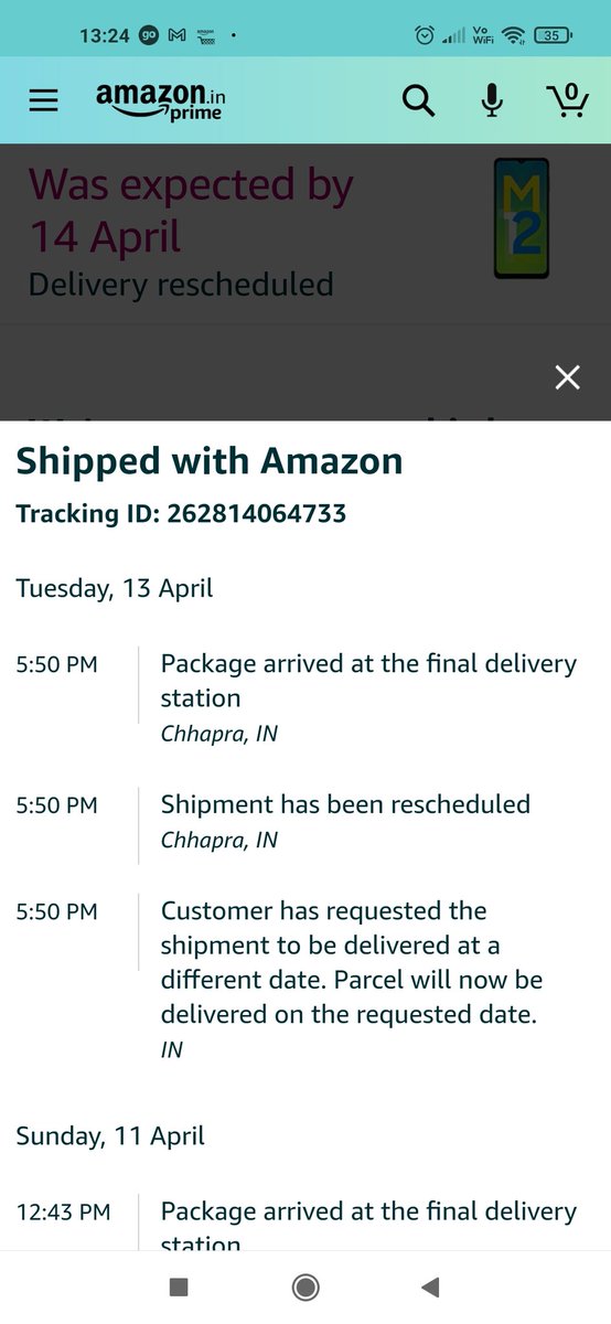 Prashant110790's tweet photo. #BycottAmazon : what is the meaning of 24hr?
A product ordered on 8th April,expected delivery by 11th April.
But I am keep waiting. It is at final delivery station from last 4 days.
@amazonIN @AmazonHelp @consumerforum_ @AmitAgarwal @JeffBezos: what would be next...waiting ???? https://t.co/klARFCqWUh