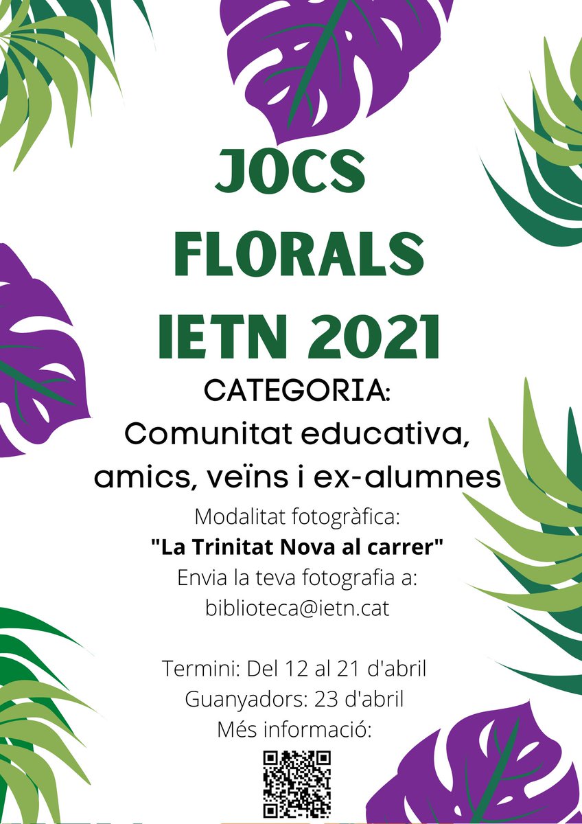 📢 Encara sou a temps de participar als Jocs Florals de l'<a href="/ietrinitatnova/">espai 3 ulls/institut escola/Trinitat Nova</a>! 
📸 El tema d'enguany és "La Trinitat Nova al carrer"
[Envia la teva fotografia a biblioteca@ietn.cat] 
📌Més informació a: agora.xtec.cat/ietn/general/j…