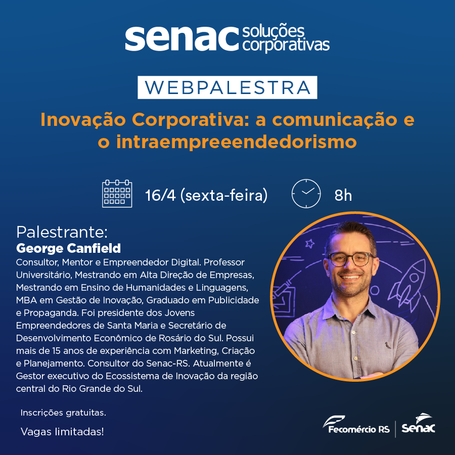 Tecnosinos_'s tweet photo. Participe da webpalestra "Inovação Corporativa: a comunicação e o intraempreendedorismo". 🚀🚀

O bate papo online, promovido pelo Senac, é nesta sexta-feira, 16, às 8 horas.

Assista a palestra em 👉 https://t.co/karAVDHiKb https://t.co/ADoAtbj2Io