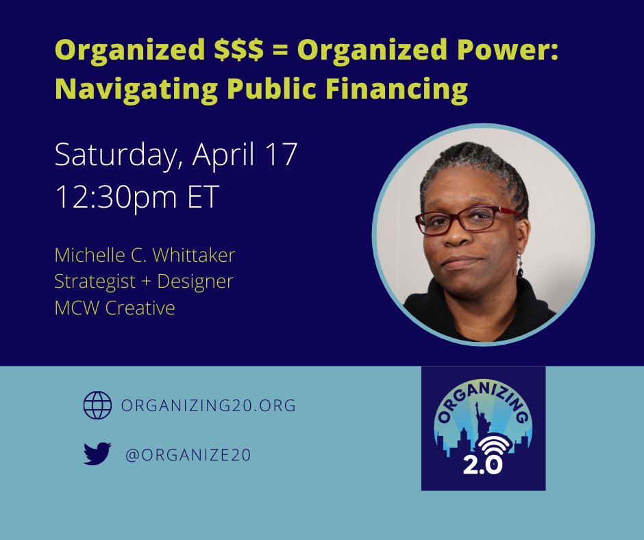 mcwcreative's tweet image. I'm excited to be presenting at @Organize20 this weekend. Come learn from talented organizers across the country. My session will be on harnessing the power of #publicfinancing to win. 

Learn more at conference.organizing20.org #fairelections #Org20 #OrganizeToWin @mcwspeaks