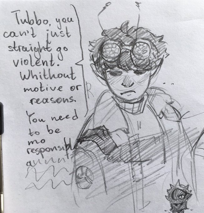 -Tubbo, you can't just straight go violentl. Without motive or reasons. You need to be more responsible [bla bla bla]
-...so can I kill him or not?
-if it'll make you feel better 

If Ranboo originsSMP character not the one with fucked up moral system, then what's the point?? 