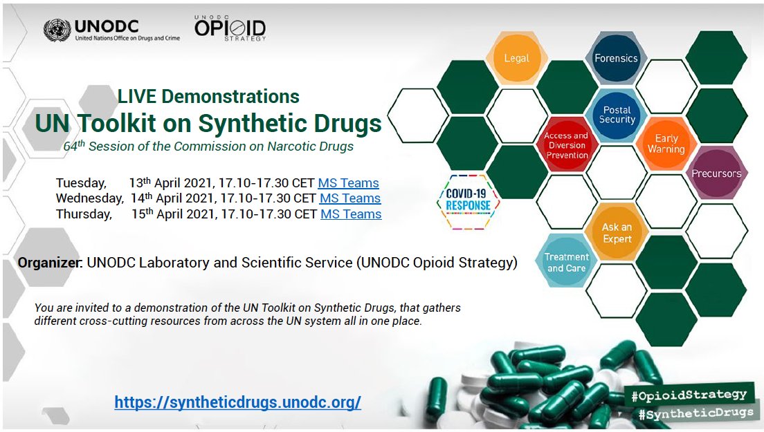 UNODCEastAfrica's tweet photo. Join in! @UNODC will facilitate a virtual live demontration of the UN Toolkit on #SyntheticDrugs 💊 in an hour (17.10-17.30 (CET)) on 🔗 https://t.co/Py2pIdkxWa
#OpioidStrategy https://t.co/pU7HDUNAZM