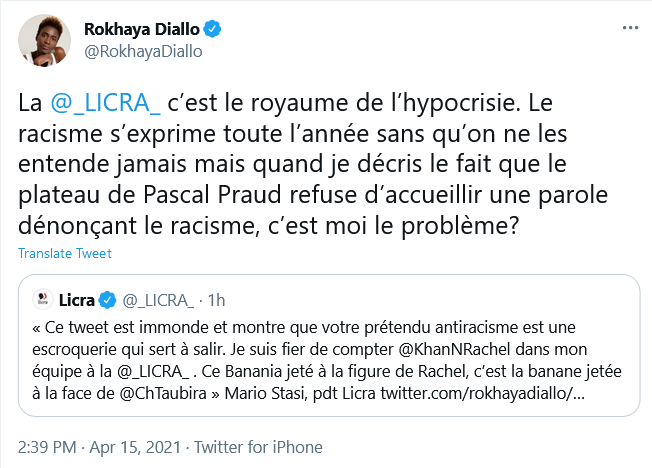 NicolasZeMinus's tweet photo. 5/ "Le racisme s’exprime toute l’année et quand je m'autorise moi aussi une illustration raciste, c'est sur moi que la @_LICRA_ tombe !"

#TraduisonsLes #OuinOuin https://t.co/QgAwbedbAu