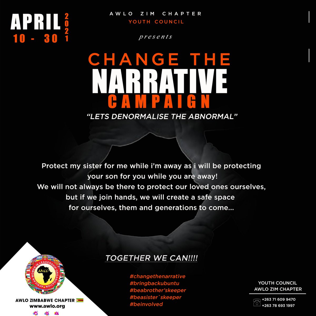 AWLOZimbabwe's tweet photo. Let’s all be part of the change we wish to see. Let’s do and not just say. Change starts with you, me and everybody! Be part of the movement now! #changethenarrative #bringbackubuntu #beabrotherskeeper #beasisterskeeper #beinvolved @AWLOInt @AwloCameroon @ElishaAttai @mayemkoko1 https://t.co/IpXQ6M5xem