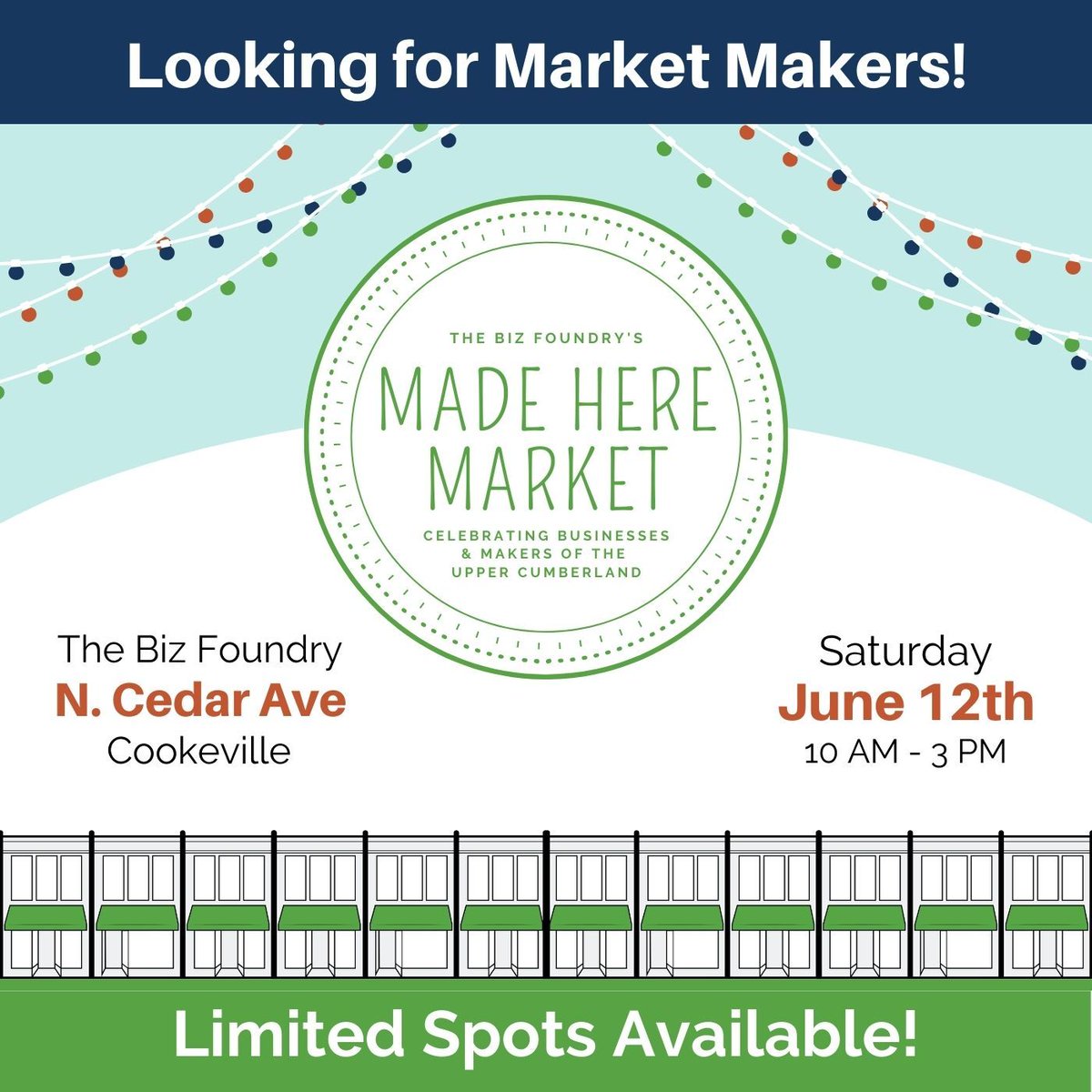 🎉 IT'S TIME TO GET EXCITED! 🎉 

Made Here Market is back and officially less than 2 MONTHS away!
We are so excited to finally be back and celebrate local makers across the Upper Cumberland.  We are still looking for unique makers across the UC, visit our IG for more info!