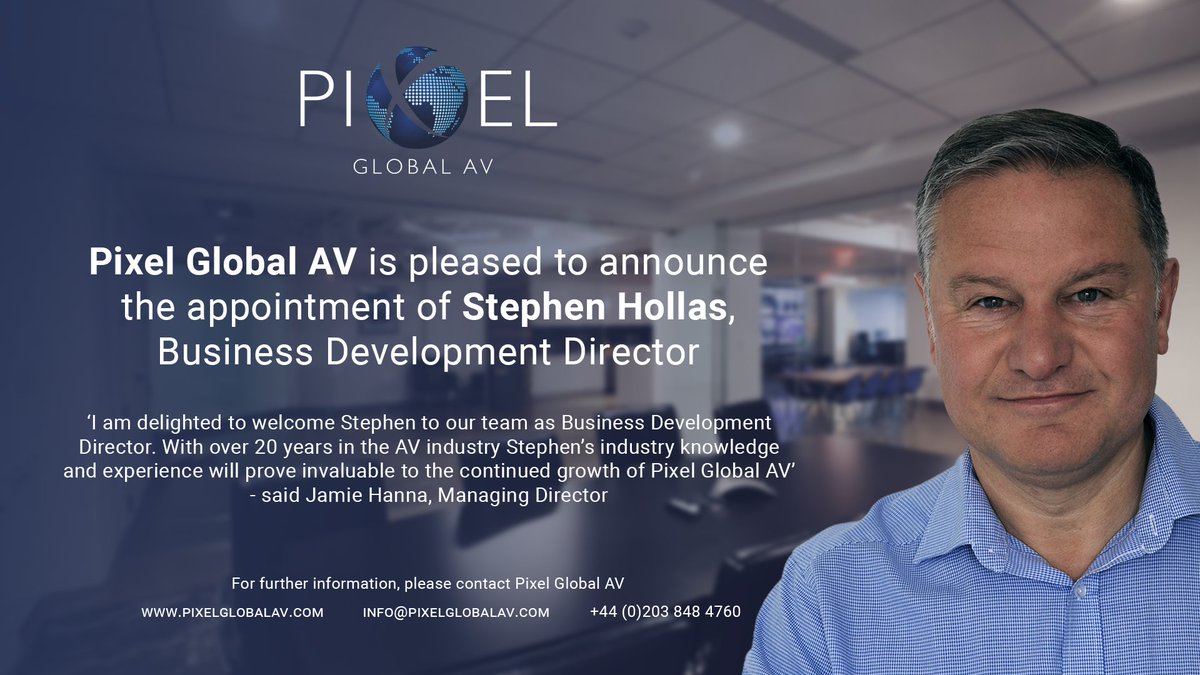 PixelGlobalAV's tweet photo. Stephen Hollas joins Pixel Global AV as Business Development Director.
#PixelGlobalAV #Av #AvIndustry #welcometotheteam #businessdevelopment https://t.co/iTKYSZEjMK