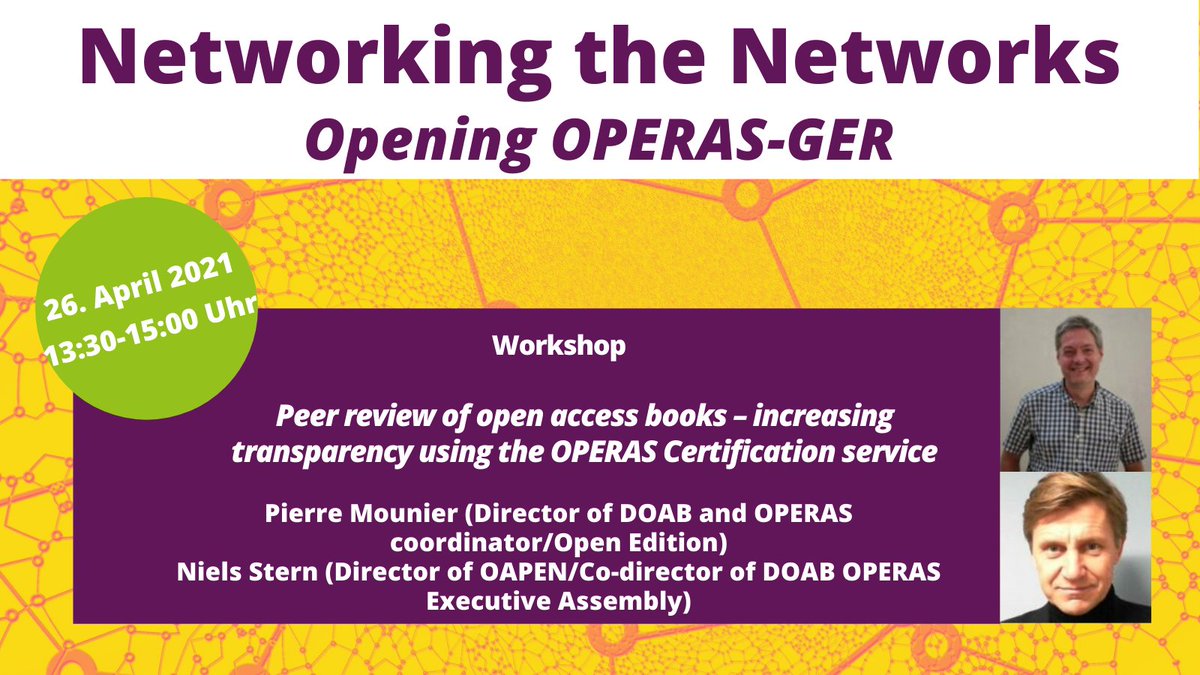 OPERASEU's tweet photo. Calling Open Access publishers and librarians! Your input is needed to help develop the OPERAS certification services. 1:30 - 3pm on 26 April. Space is limited. Register now at:
https://t.co/SBVklw96LF
#OpenAccess #Opening_OPERASGER #scholcomm #openaccess #OA https://t.co/betVcuUxX1