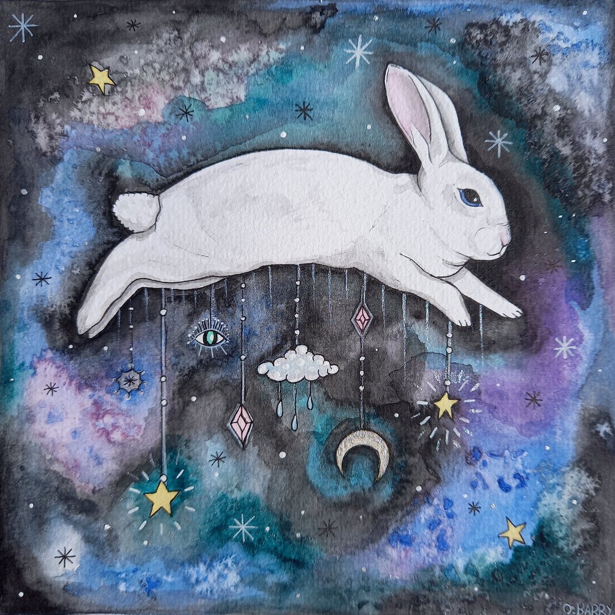 OrlaBarryArt's tweet photo. Finished my sky rabbit painting for #pluidproject National Comfort Blanket. Looking forward to seeing all the artwork assembled together like crocheted squares for exhibit in Summer. Donated work will be auctioned for Pieta House. Deadline May 1st for anyone interested! https://t.co/3bnSkjfbnh