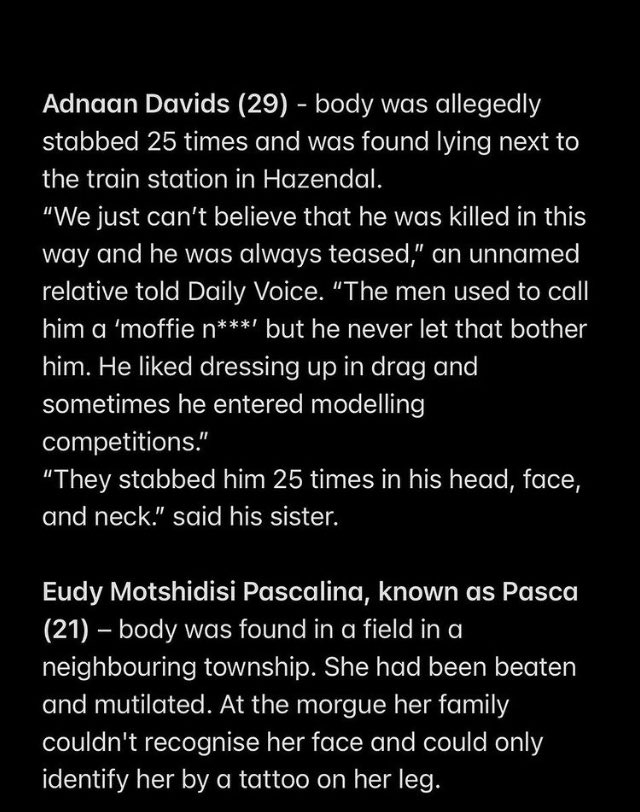 mihlali_jiya's tweet photo. This is what homophobia does. 

TW:  murder, sexual assault https://t.co/g45O9Q8QrL