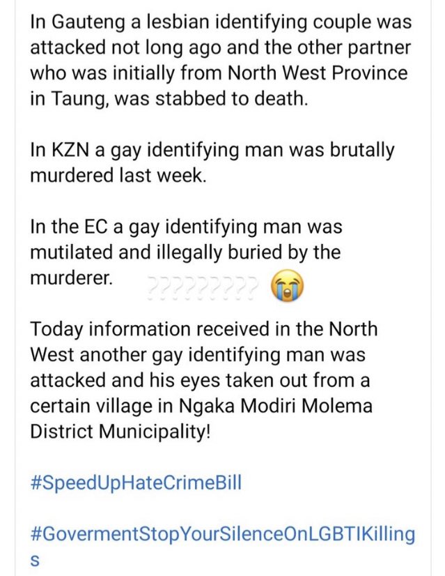 mihlali_jiya's tweet photo. This is what homophobia does. 

TW:  murder, sexual assault https://t.co/g45O9Q8QrL