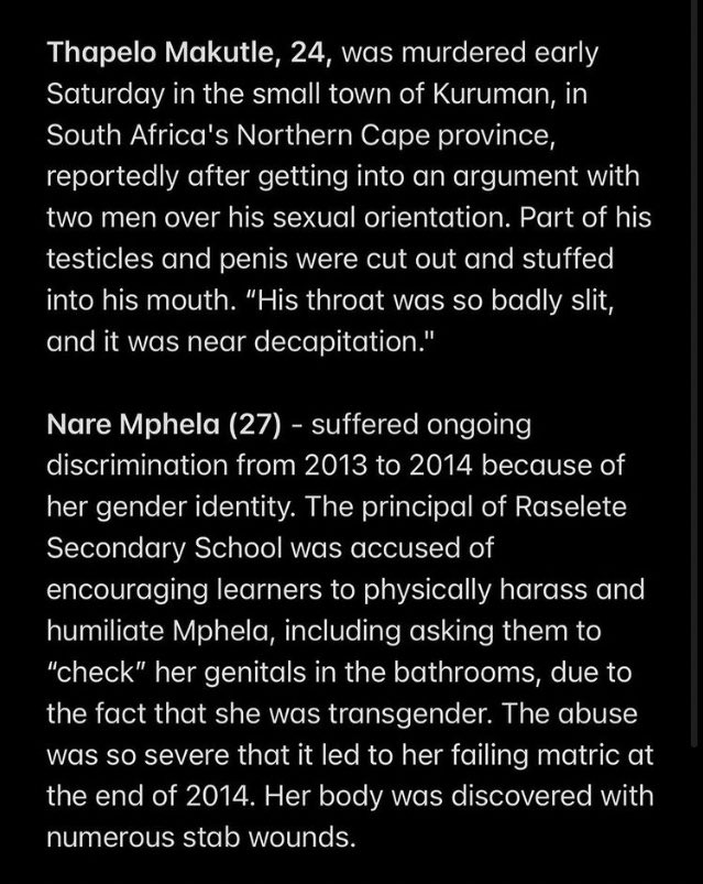 mihlali_jiya's tweet photo. This is what homophobia does. 

TW:  murder, sexual assault https://t.co/g45O9Q8QrL
