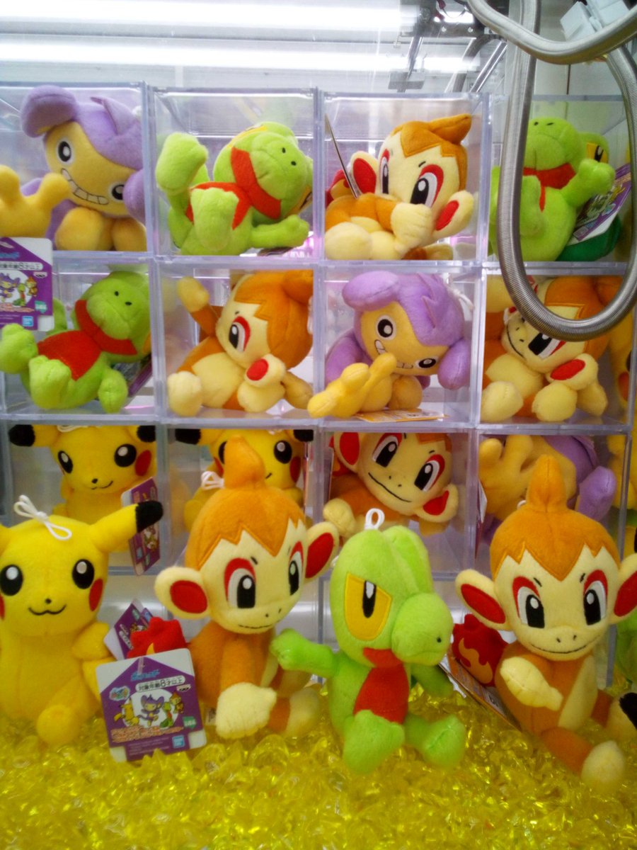 ソユーゲームフィールド御所野店 プライズ情報 ポケットモンスターの新しいぬいぐるみ しっぽみてみて ぬいぐるみ ピカチュウ エイパム キモリ ヒコザル 入荷しました 口がみんな可愛い 沢山のお客様のご利用お待ち致して