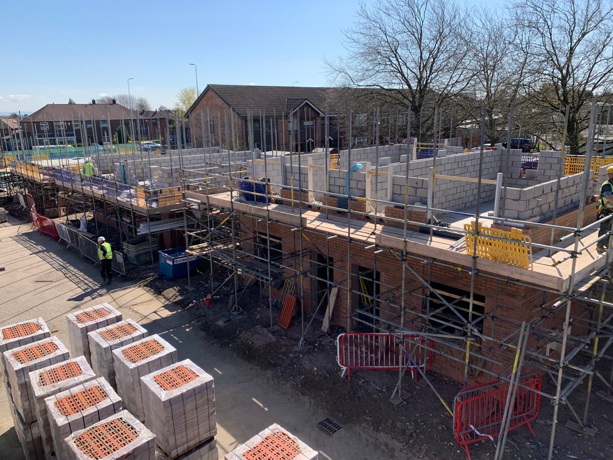 The sun is shining at our £1.9 million Brackley House development!☀️Great progress is taking place at the site with the roof trusses being installed on 4 plots. The development will see 17 new affordable homes in Goose Green, Wigan #loveconstruction <a href="/WiganCouncil/">Wigan Council</a>