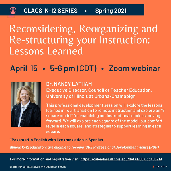 CLACS_Illinois's tweet photo. Join us TODAY for our K-12 Series with @TeacherEdLatham (@edILLINOIS) for a talk about the lessons learned last year.
5-6pmCT
#remoteresources #remotelearning
Register HERE: https://t.co/g7bk15eUGm
@LASillinois
#CLACS_Illinois https://t.co/XUE6Je9t7J