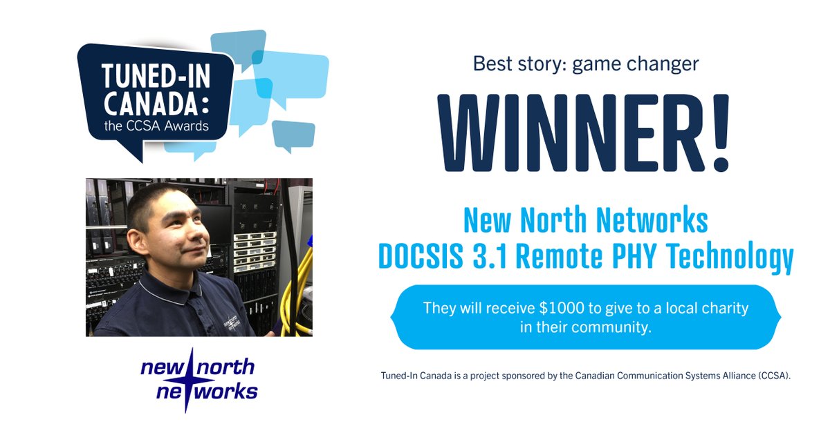 tunedincda's tweet photo. Did you know that New North Networks just won a Tuned-In Canada award for Best story: game changer? CONGRATULATIONS! https://t.co/9SJFSfAsf0