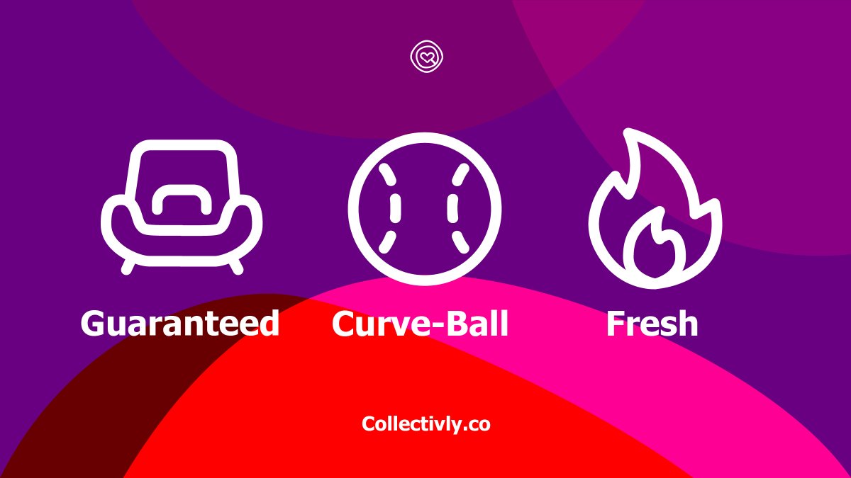 Collectivly's tweet photo. Collectivly has 3 different recommendation categories to choose from:
-Guaranteed is for when you want a ded-cert.
-If you're bored of playing safe, try a Curve-Ball suggestion.
-Fresh shows you what's new, recently added or popular in another country. 
#collectivly https://t.co/Zt4S2DGLeD
