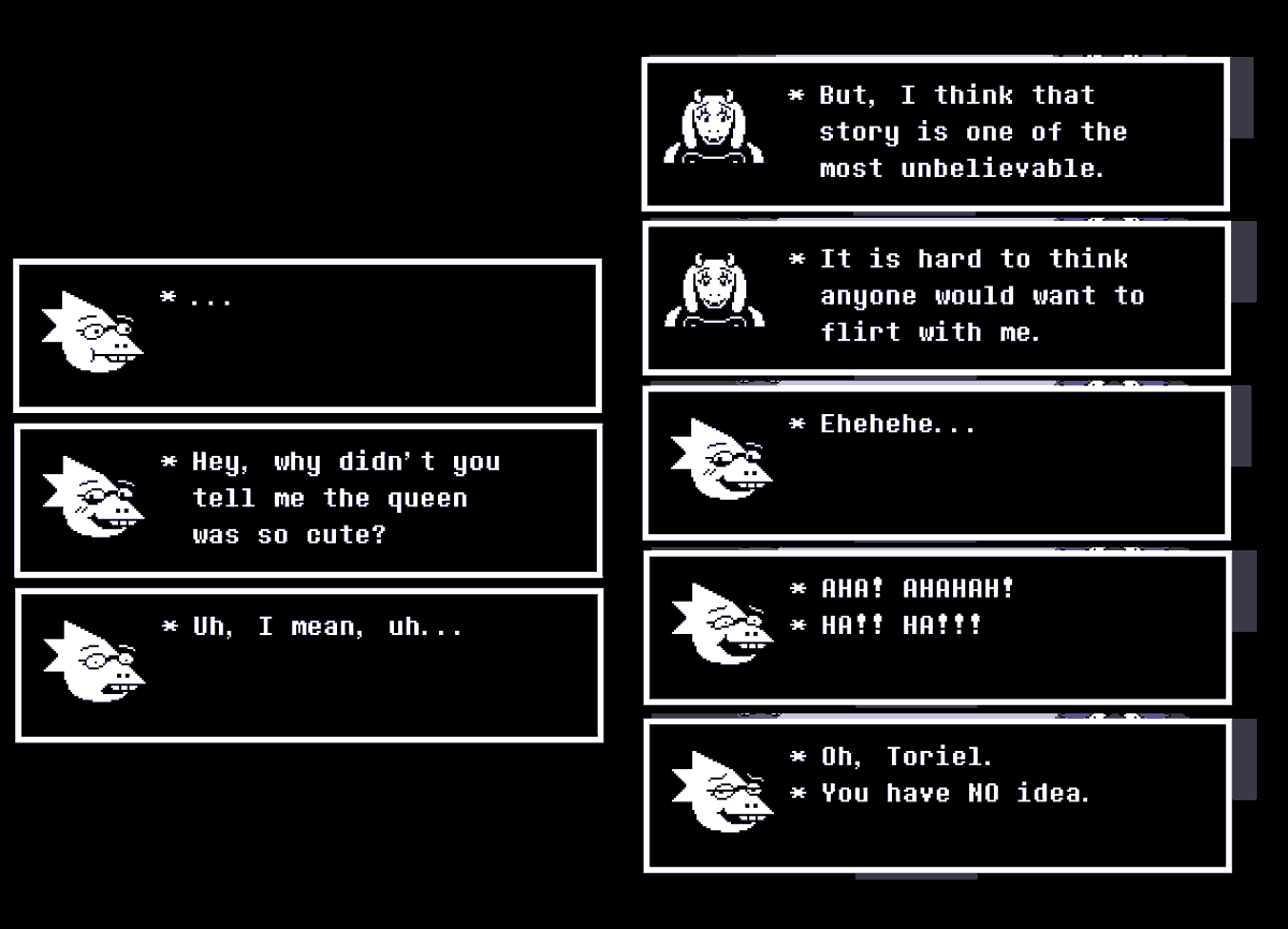 FactUndertale's tweet photo. * Alphys crushed on a quarter of the main cast of UNDERTALE, such as Undyne (obviously), Asgore, Toriel,  and even perhaps Mew Mew. Deltarune Alphys also crushed on a bunch of characters. https://t.co/r7JSw2EEll