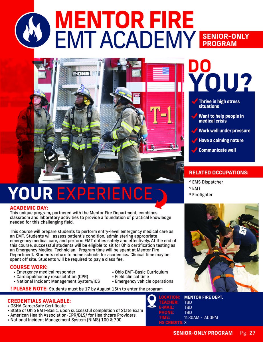 Joe Glavan (@drglavanmhs) on Twitter photo Excited for our new Mentor Fire EMT Academy starting this fall! A collaboration with <a href="/mentorschools/">Mentor Schools</a> , <a href="/MentorFire/">Mentor Fire Rescue</a>, <a href="/euclidschools/">euclidschools</a>, <a href="/WickliffeHS/">Wickliffe High School</a>, and <a href="/AuburnCareerCen/">Auburn Career Center</a> to prepare students with skills for in-demand careers in Ohio! <a href="/OhioOWT/">Ohio OWT</a> <a href="/OHEducation/">OH Dept of Ed and Workforce</a> Excited for our new Mentor Fire EMT Academy starting this fall! A collaboration with <a href="/mentorschools/">Mentor Schools</a> , <a href="/MentorFire/">Mentor Fire Rescue</a>, <a href="/euclidschools/">euclidschools</a>, <a href="/WickliffeHS/">Wickliffe High School</a>, and <a href="/AuburnCareerCen/">Auburn Career Center</a> to prepare students with skills for in-demand careers in Ohio! <a href="/OhioOWT/">Ohio OWT</a> <a href="/OHEducation/">OH Dept of Ed and Workforce</a>