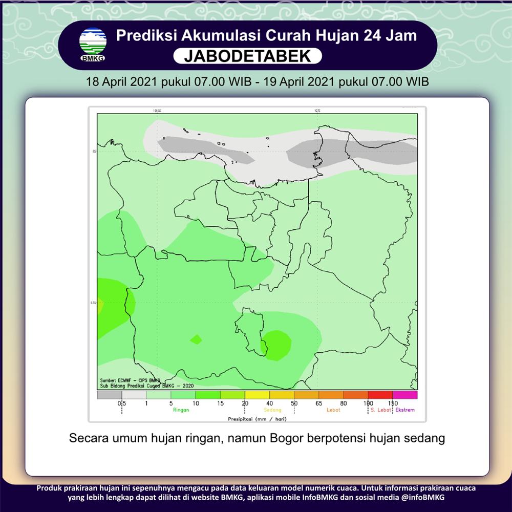 infoBMKG's tweet photo. (1/2) Halo Sobat BMKG

Mari cek potensi curah hujan di wilayah Jabodetabek tanggal 16 - 21 April 2021

Tetap waspada selalu Sobat
#infobmkgpws
#markicugrafis #15april2021pws https://t.co/0qMDozJH3t
