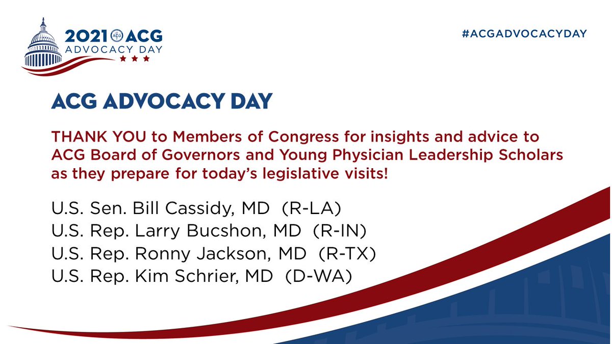 Today's #ACGAdvocacyDay started with thoughtful & inspiring comments by physicians who are also Members of Congress @BillCassidy @RepLarryBucshon @RonnyJacksonTX @RepKimSchrier ACG Board of Governors #YPLSP Young Physician Leadership Scholars #FutureofGI #GItwitter #MedTwitter