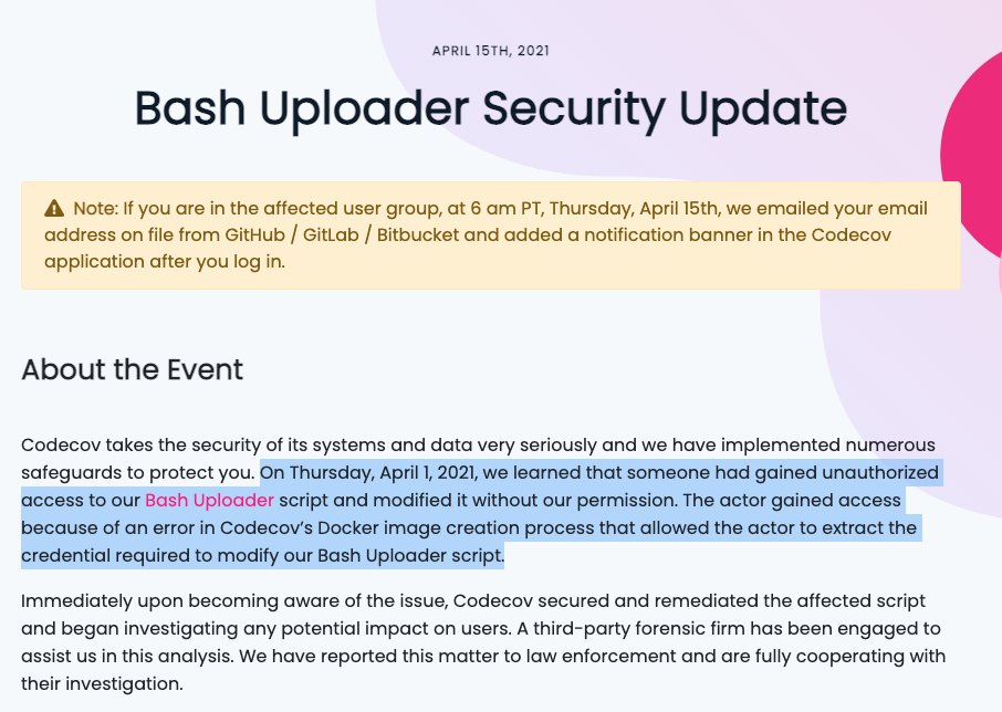 Florian Roth Codecov Bash Uploader Security Update T Co Indyecyrgk I D Like To Know That Third Party Server S Fqdn Or Ip What To Look For In That Modified Bash Script