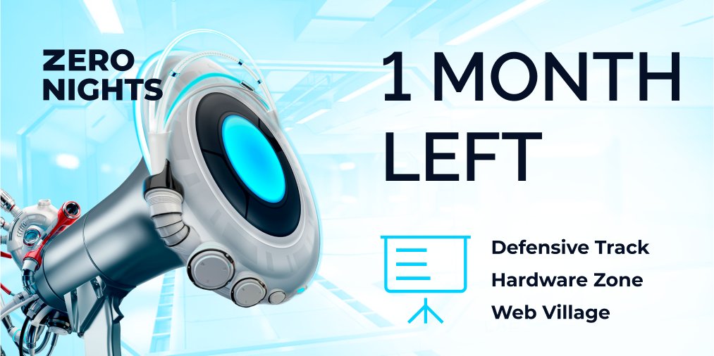 1 month left! 
The ZeroNights #CFP deadline is May 15. If you have an exciting cybersecurity topic and desire to speak and make history at the 10th ZeroNights conference, apply sooner! 01x.cfp.zeronights.ru/zn2021/

cc: <a href="/cfp_time/">@cfp_time@infosec.exchange</a> <a href="/infosec_cfp/">InfoSec CFPs</a>