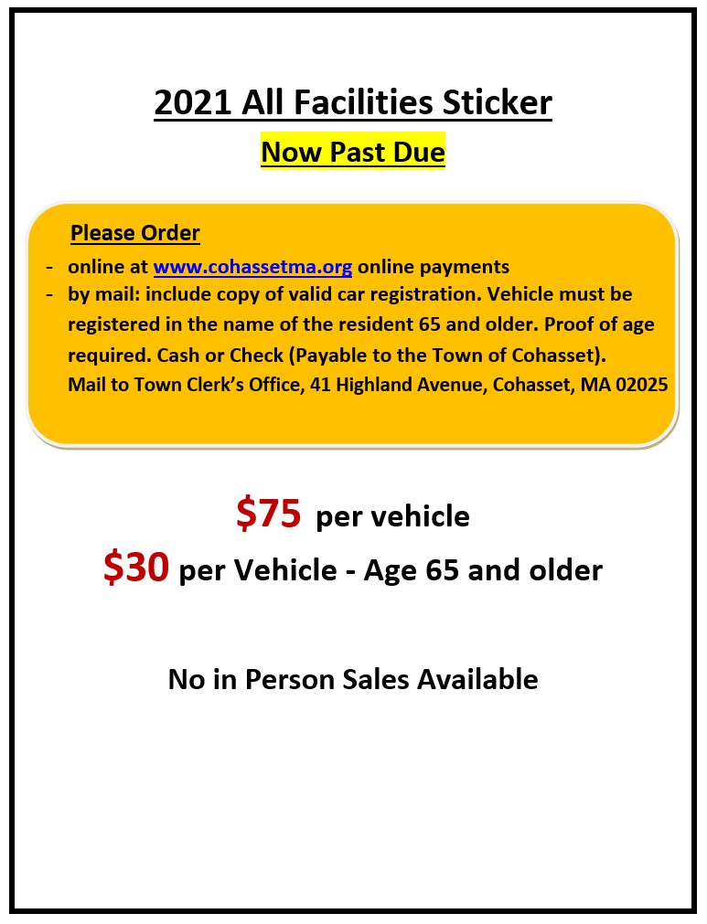 #Cohasset - Stickers expired on 4/1.  Get yours now and dodge the inevitable parking ticket <a href="/BeachCohasset/">Sandy Beach</a> and Govt. Island.  Stickers required 365-days per year.