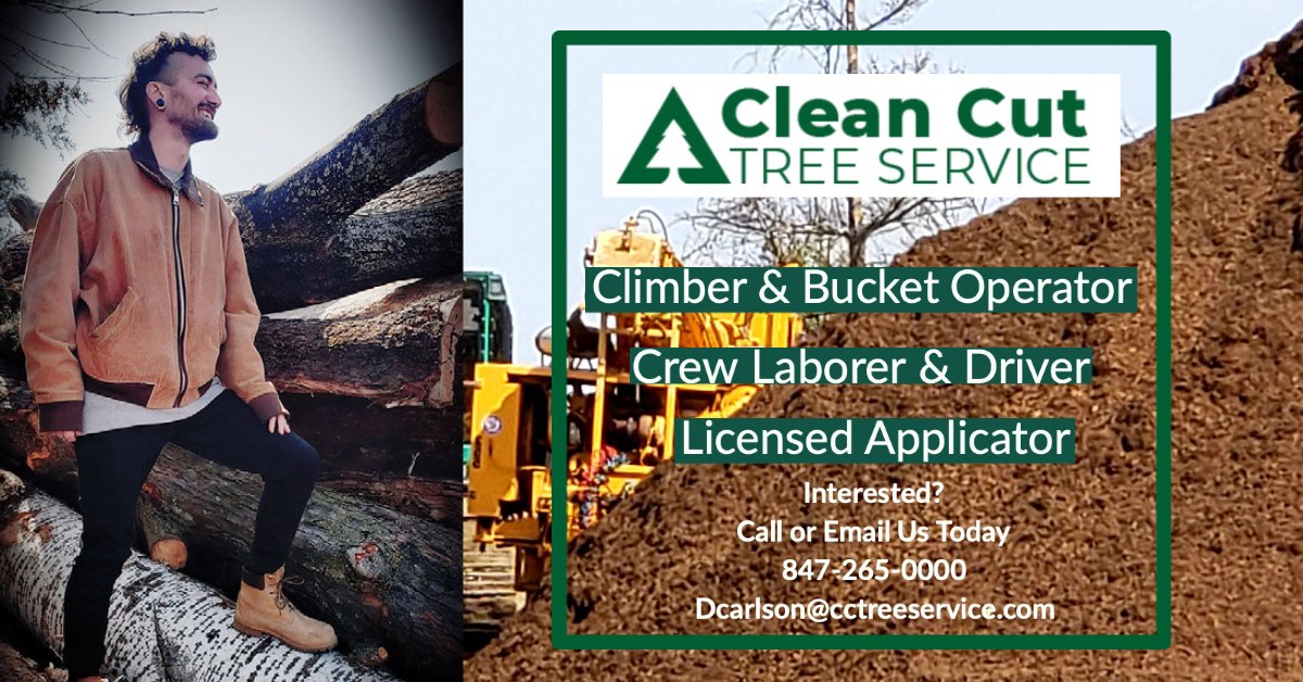 CleanCutTree's tweet image. POSITIONS AVAILABLE NOW! Come join our Clean Cut team. Interested? Call us at 847-265-0000 or email reception@cctreeservice.com