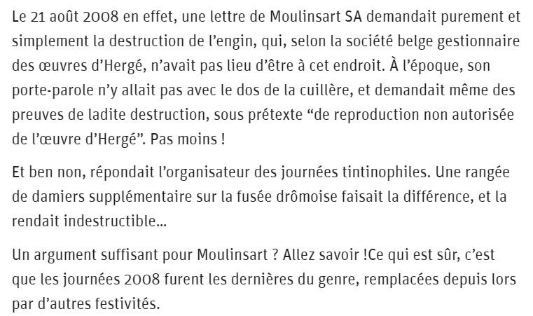 Chabeuil. L'adieu à la fusée de Tintin devant la mairie