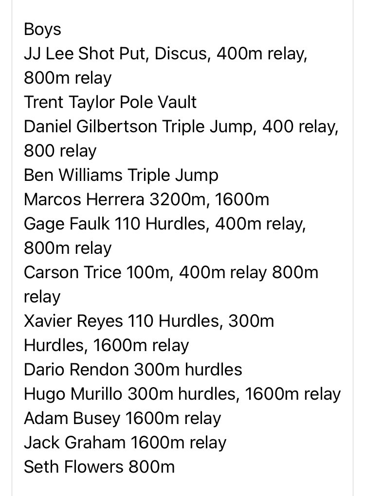 Congrats to all the GHS Regional Track Qualifiers!