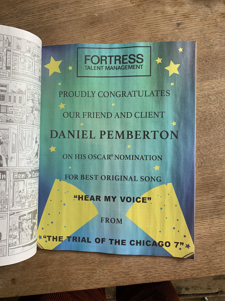 DANIELPEMBERTON's tweet photo. AMAZING! I told my brilliant Hollywood agent ROBERT MESSINGER if I ever got an #Oscars nomination, if he was going to do one of those celebratory ads all agents do, I’d rather it was somewhere I’d actually see it.. 

..so he put it in the new issue of VIZ.

MASSIVE RESPECT! https://t.co/K2BrLdZYJY