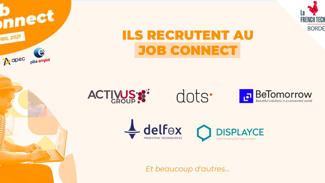 French Tech Bordeaux (@frenchtechbdx) on Twitter photo 📢 #JobConnect : la clôture du dépôt des offres pour les entreprises c'est demain ! 🔥
☝️ Recrutez vos futurs talents au #JobConnect comme <a href="/activusgroup/">ACTIVUS Group</a>, dots, <a href="/BeTomorrow/">BeTomorrow</a>, <a href="/delfox_net/">delfox</a>, @Displayce_media 🤝
Déposez vos offres 👉 bit.ly/JobConnect-Avr 📢 #JobConnect : la clôture du dépôt des offres pour les entreprises c'est demain ! 🔥
☝️ Recrutez vos futurs talents au #JobConnect comme <a href="/activusgroup/">ACTIVUS Group</a>, dots, <a href="/BeTomorrow/">BeTomorrow</a>, <a href="/delfox_net/">delfox</a>, @Displayce_media 🤝
Déposez vos offres 👉 bit.ly/JobConnect-Avr