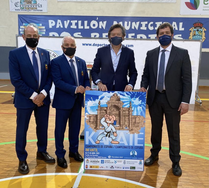 RFEKarate's tweet photo. ➡️Presentación del campeonato de España Infantil en Orense. 🇪🇸  @amarqueomor y parte de su equipo junto al Pte. de la Federacion Gallega , @oscarlafuente y al deporte de @Xunta, José Ramón Lete, el Alcalde del Ayto de Orense, Gonzalo Pérez y representantes de @DeputacionOU. https://t.co/JNyOwGPX2g
