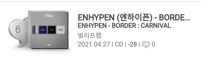 ENHYPEN_Charts's tweet photo. π°π· Synnara Realtime Chart:
#6 BORDER : CARNIVAL
#PreOrderBorderCarnival
@ENHYPEN_members @ENHYPEN #ENHYPEN #μνμ΄ν https://t.co/zTGx8UbNJB