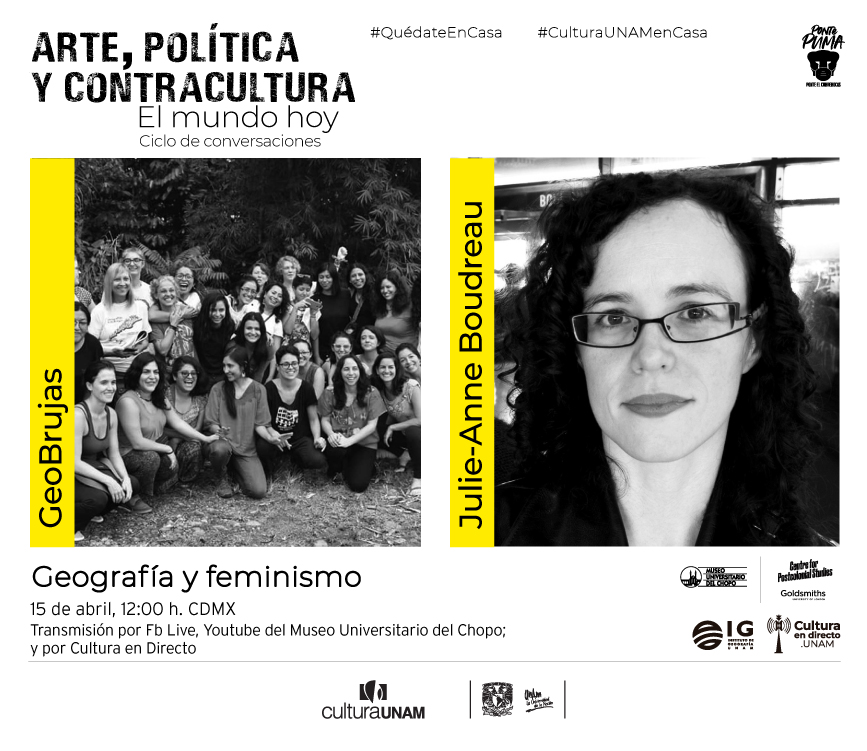 Hoy a las 12 h se llevará a cabo la conversación "Geografía y feminismo", con la comunidad de geógrafas 
<a href="/GeoBrujas/">GeoBrujas</a> y la investigadora #JulieAnneBoudreau, organizada por <a href="/museodelchopo/">Museo del Chopo</a>

Más sobre las conversaciones "Arte, política y contracultura" 👇🏽

chopo.unam.mx/01ESPECIAL/pen…