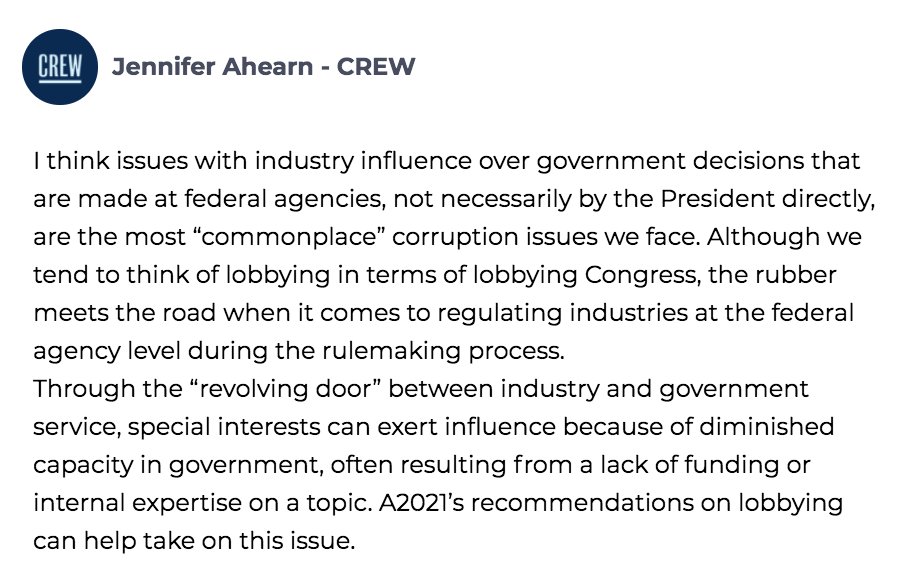 Jennifer Ahearn says "issues with industry influence over government decisions that are made at federal agencies, not necessarily by the President directly, are the most 'commonplace' corruption issues we face."