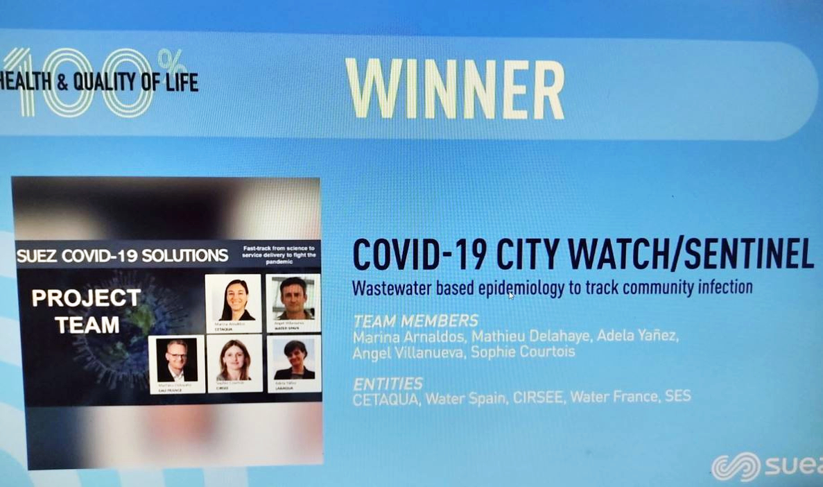 Nuestra solución de monitorización del virus en aguas residuales, Covid 19 #CitySentinel, ha sido premiada en los #InnovationAwards de <a href="/suez/">SUEZ</a> en la categoría "Health &amp; Quality of Life" y también como el proyecto mejor valorado por l@s emplead@s👏 
@suezES <a href="/LABAQUA/">LABAQUA</a> <a href="/CETAQUA/">Cetaqua</a> #Cirsee