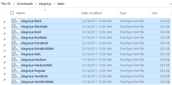 Static font files for Alegreya